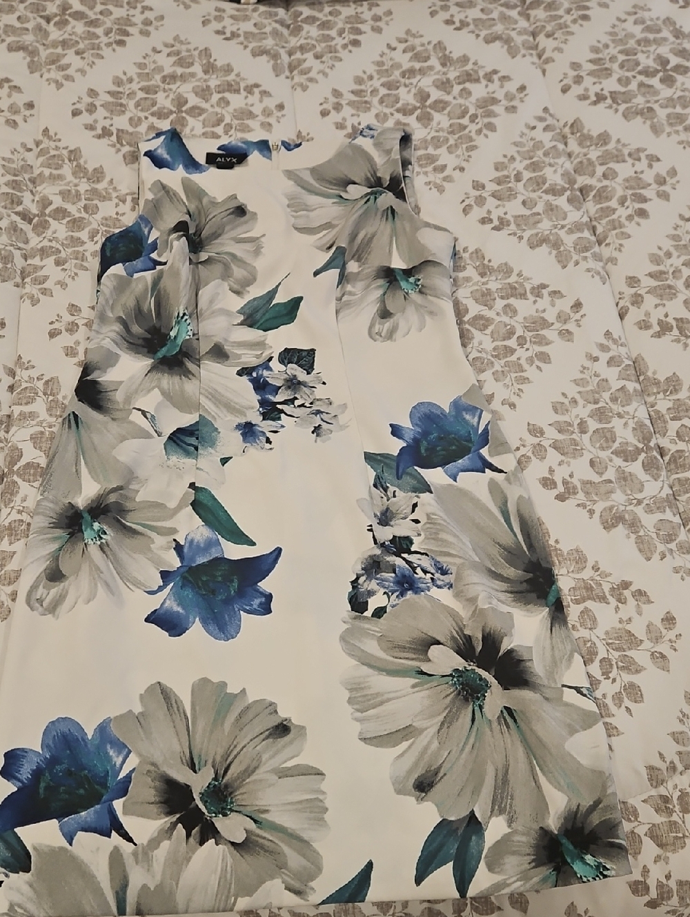 Alyx White Mini Dress with Blue & Gray Floral Print